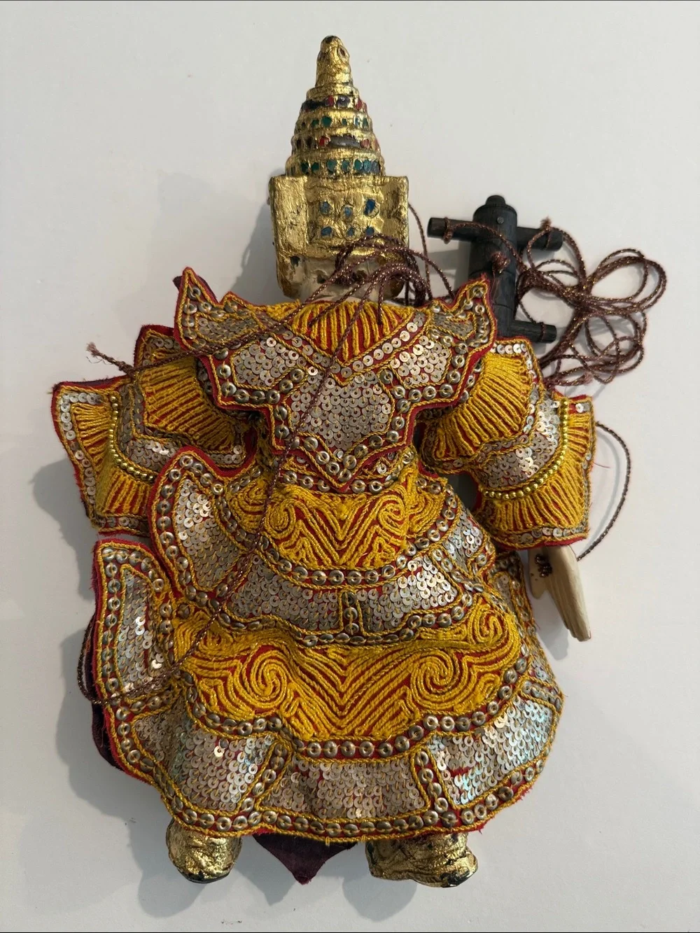 Vintage Handmade Thai Gold and Red Traditional Decorative Marionette or Puppet